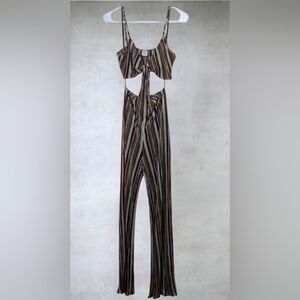 Trendy Striped Jumpsuit LA Luxe, Very Stretchy With Flared Leg. Sm/Med